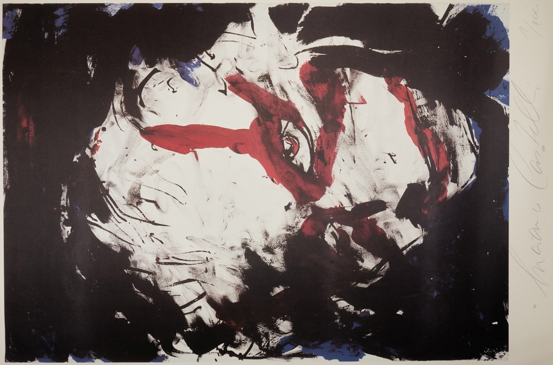 Luciano Castelli: Luciano Castelli 1951 Lucerne - Woman's Head - Color offset/paper. 1/100. 84 x 60 cm, 100 x 70 cm. Signed lower middle: Luciano Castelli. The sheet is loose. Luciano Castelli is a Swiss painter,