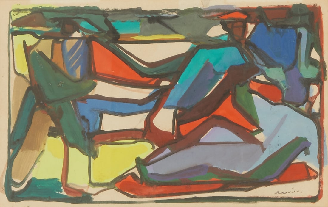 Horst de Mar?©es: Horst de Marées 1896 Weimar - 1988 Otterndorf - Figures - Gouache/paper. 21 x 33.5 cm (passe-partout cutout), 47.5 x 60 cm (dimensions with frame). Signed lower right: Marées. Passe-part