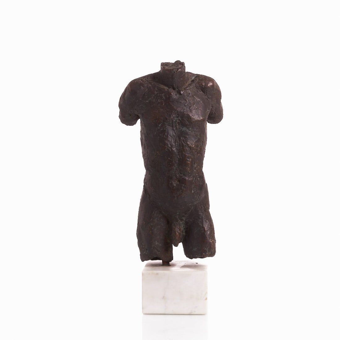 Christine Dewerny: Christine Dewerny 1947 Leipzig - lives and works in Berlin - Male Nude - Bronze. Brown patina. Marble. H without/with base. H. 28.5/34. Monogrammed on the reverse: CHD.