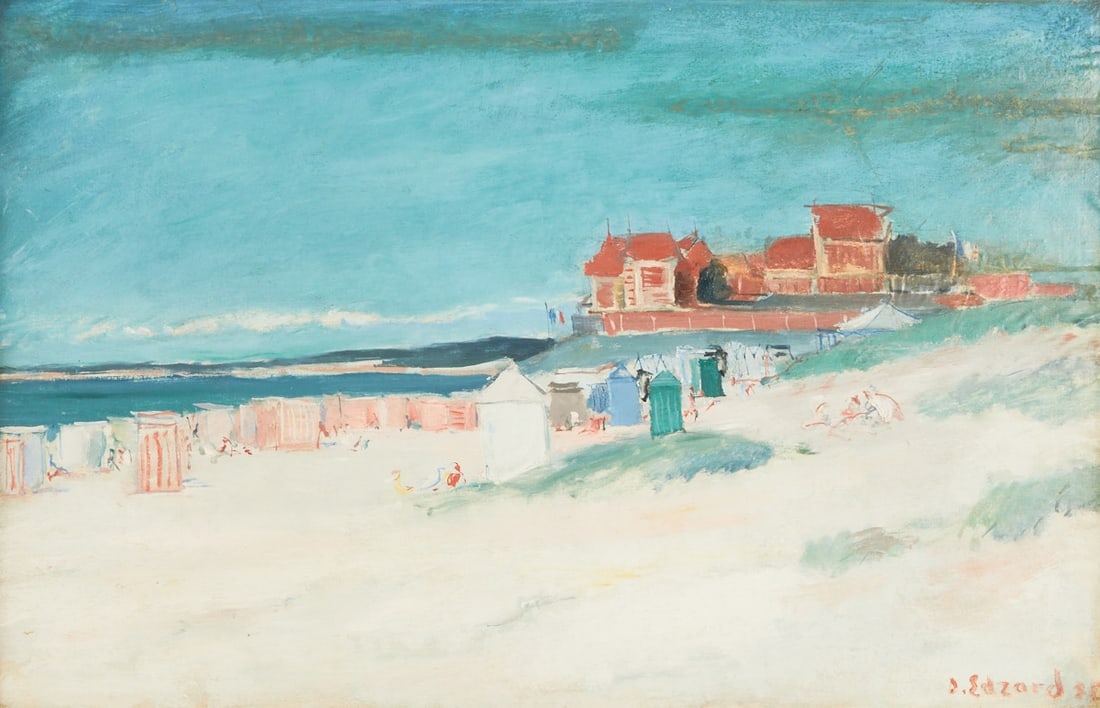 Dietz Edzard: Dietz Edzard 1893 Bremen - 1963 Paris - Beach in Normandy - (1930) Oil/canvas on cardboard. 93 x 61 cm, 75 x 105 cm (size with frame). Signed and dated lower right: D. Edzard (19)30. Frame. Restored.
