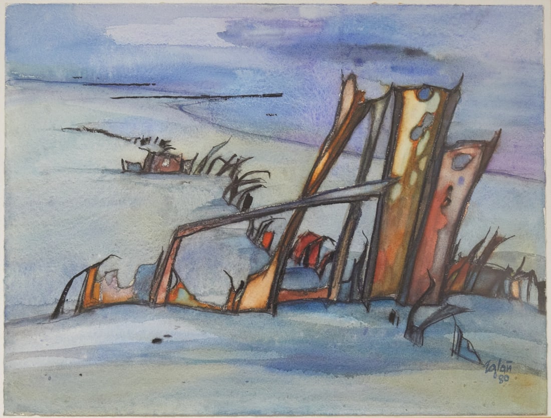 Otto Eglau: Otto Eglau 1917 Berlin - 1988 Kampen - Sylt - (1980) watercolor/paper. 42.5 x 56 cm. 63 x 76 cm (dimensions with frame). Signed and dated lower right: Eglau / (19)80. Passe-partout. Fully visible,