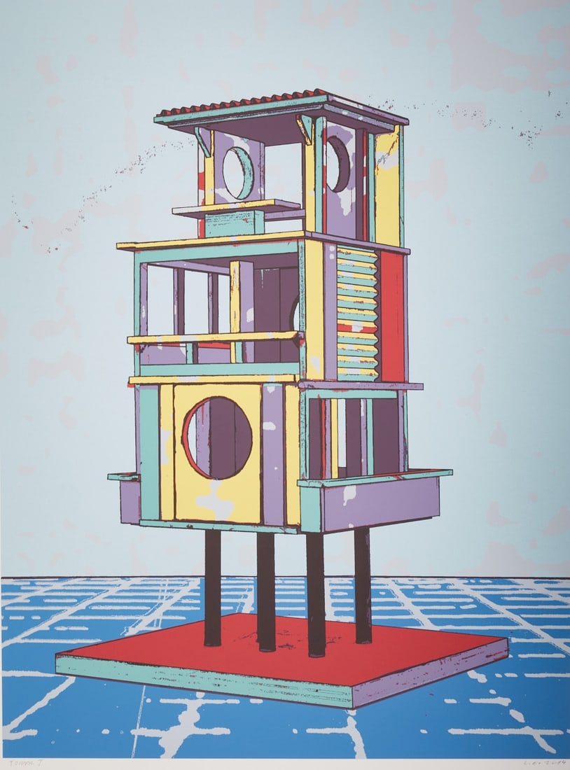 Lorenz Estermann: Lorenz Estermann 1968 Linz - "Tower I" - 2014 screen print/paper. 74.6 x 56 cm, 80 x 60 cm. Monogrammed and dated lower right: L.E. 2014. Titled lower left: Tower I. Inscribed on verso