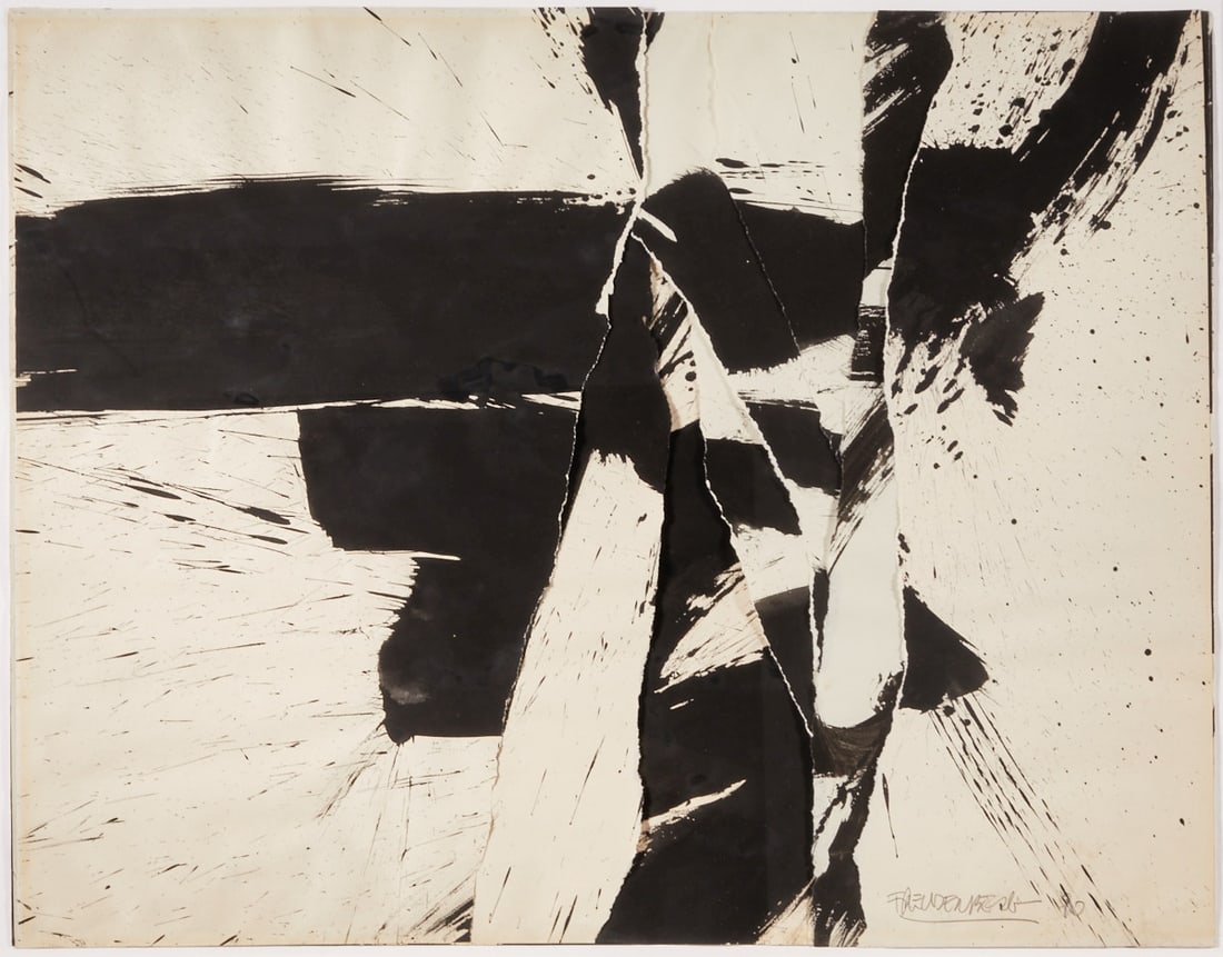 Michael Freudenberg: Michael Freudenberg 1949 Dresden - Black and White - (1990) Collage and ink/paper. 49 x 62.9 cm, 75 x 95 cm (size with frame). Signed and dated lower right: Freudenberg (19)90. Mount. Framed under