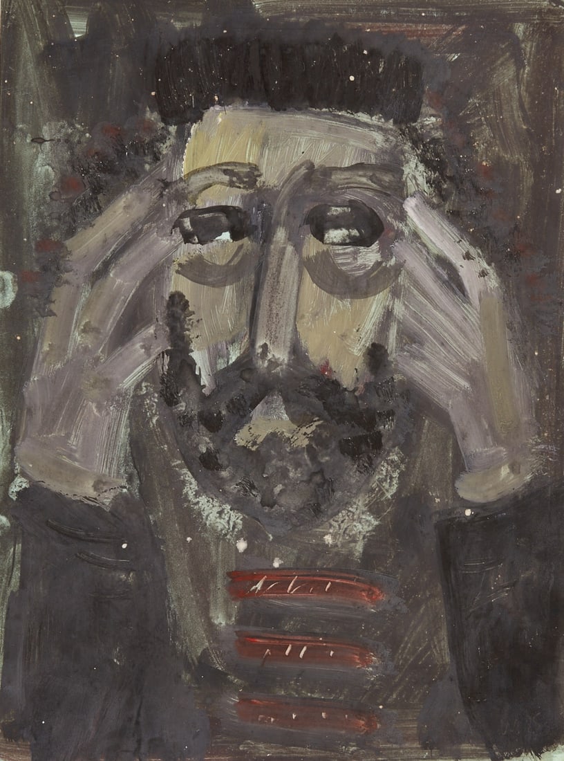 Igor Ganikovskiy: Igor Ganikovskiy 1950 Moscow - "The Rabbi" - Gouache/paper. 34 x 25 cm. 62 x 43 cm (size with mount). Indistinctly monogrammed and dated lower right: (...) (19)85. Mount. Attached to the