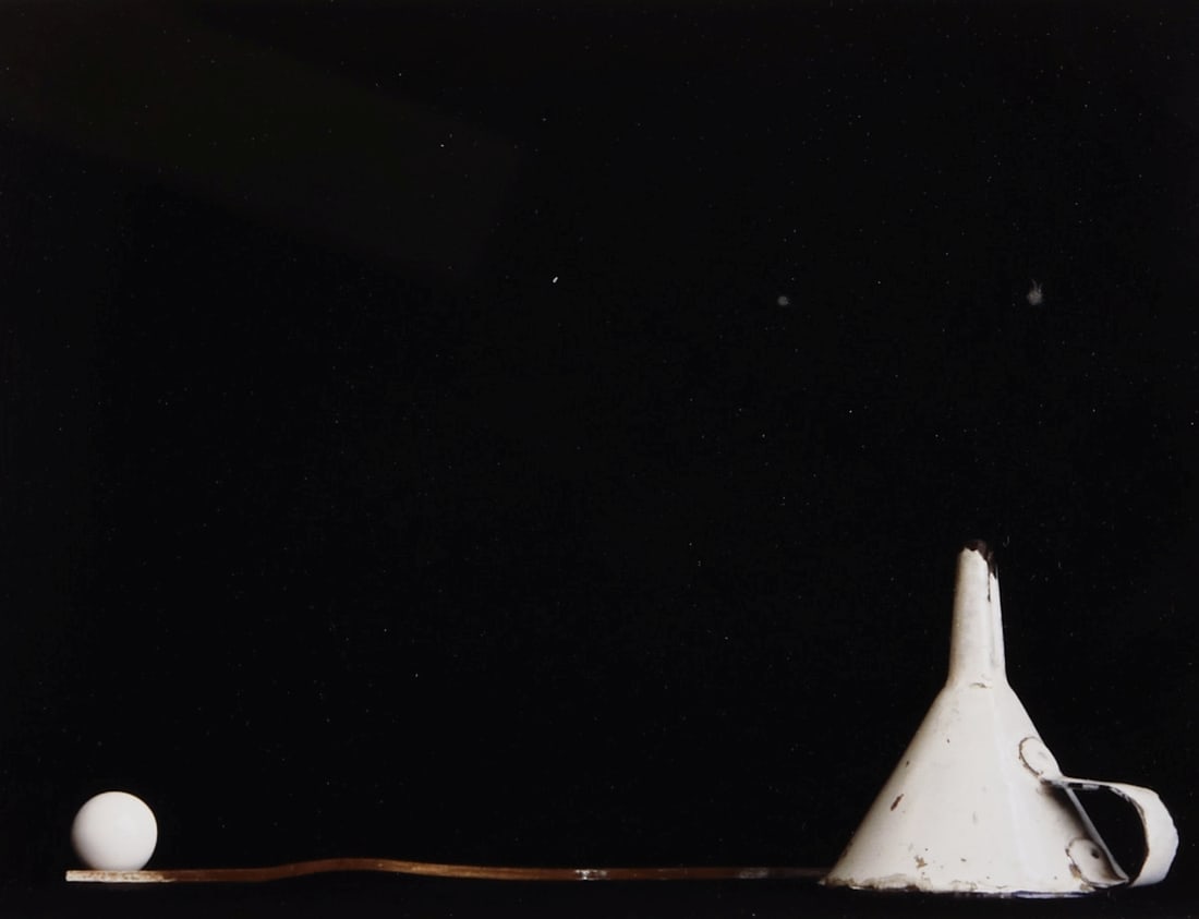 Bernd Hahn: Bernd Hahn 1954 Neustadt/Saxony - 2011 Burgst?¤dtel near Dohna - Funnel with Ping Pong Ball - (2007) C-Print/paper. 15 x 21 cm (sheet size), 25 x 31 cm (dimensions with frame). Signed and dated on ve