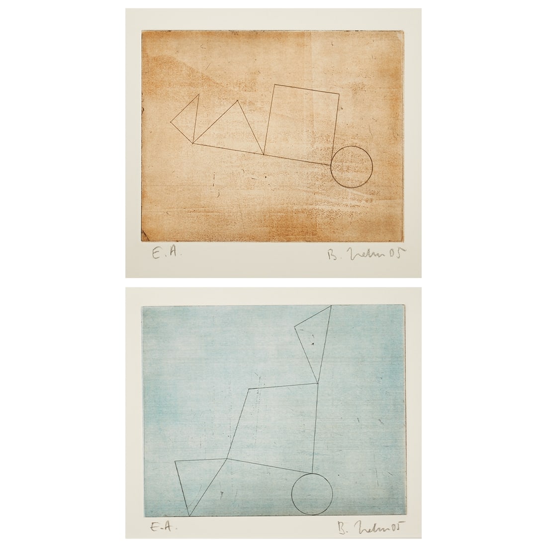 Bernd Hahn: Bernd Hahn 1954 Neustadt/Saxony - 2011 Burgst?¤dtel near Dohna Collection - Abstract in Turquoise - (2005) Color etching/paper. A.P. 19.8 x 24.8 cm, 39.6 x 53.4 cm. Signed and dated lower right: B.
