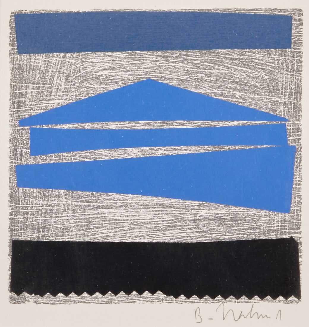 Bernd Hahn: Bernd Hahn 1954 Neustadt/Sachsen - 2011 Burgstädtel bei Dohna - Composition in Blue - Color silkscreen/paper. 12 x 12 cm, 13.5 x 13 cm (passe-partout cutout), 25 x 31 cm (size with frame).