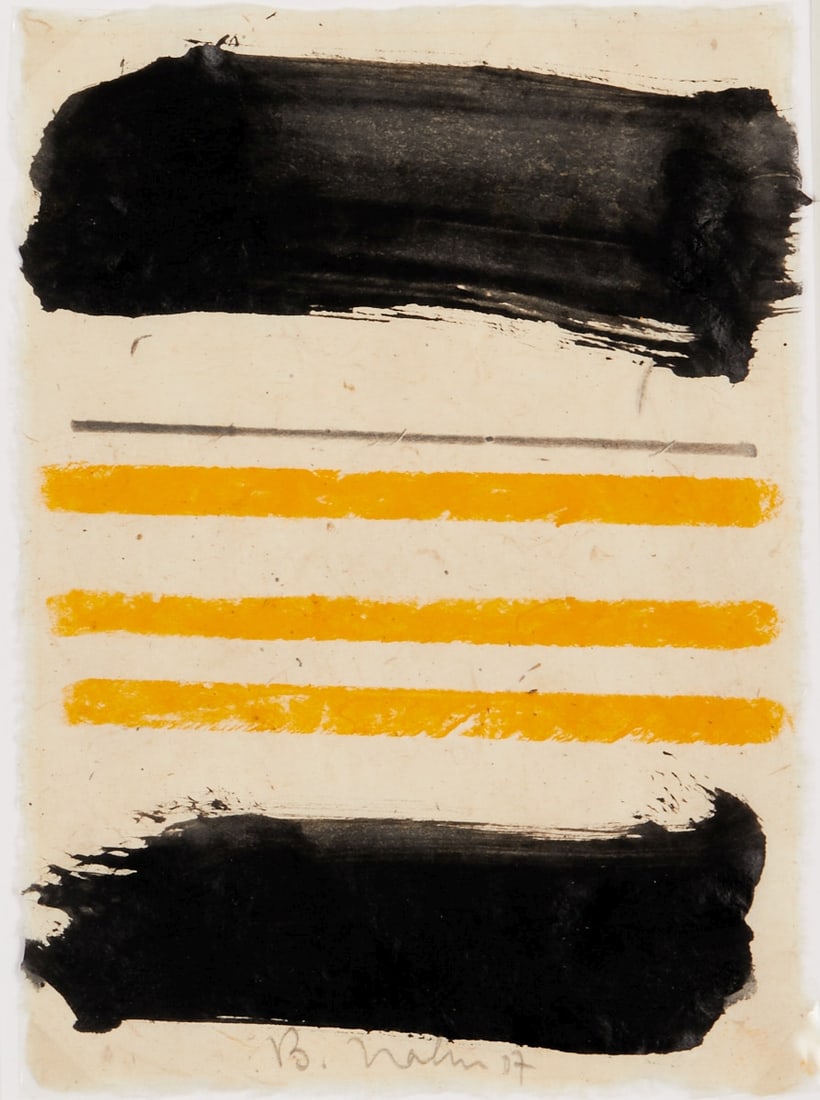 Bernd Hahn: Bernd Hahn 1954 Neustadt/Sachsen - 2011 Burgstädtel bei Dohna - Stripes - (2007) Mixed media/paper. 21 x 15.5 cm. Signed and dated lower right: B. Hahn (20)07. The sheet is loose. Passe-partout.