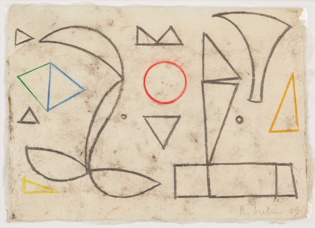 Bernd Hahn: Bernd Hahn 1954 Neustadt/Sachsen - 2011 Burgstädtel near Dohna - Geometric Figures - (2009) colored pencils and pencil/paper. 15.3 x 21.5 cm. Signed and dated lower right: B. Hahn. The sheet is