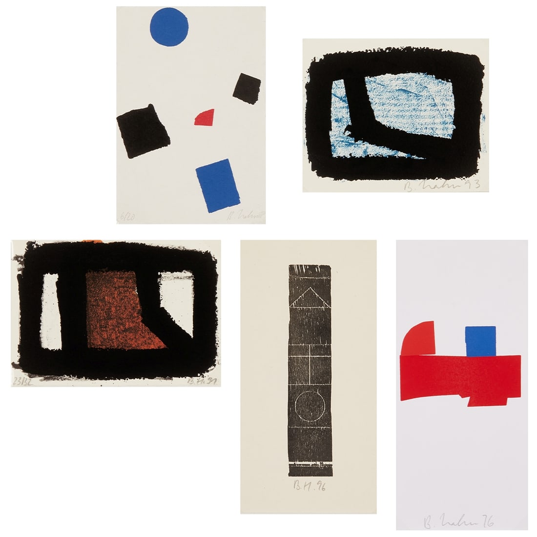 Bernd Hahn: Bernd Hahn 1954 Neustadt/Sachsen - 2011 Burgstädtel near Dohna Collection - Square with Red Background - (1991) color serigraph/paper. 23/32. 10.3 x 14.7 cm. Monogrammed and dated lower right: