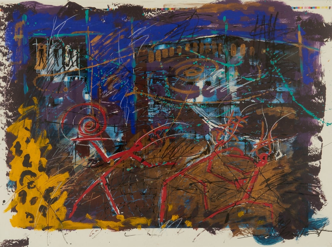 Manfred Herbst: Manfred Herbst 1955 - Untitled - (1990) Acrylic/paper. 74 x 99 cm (passepartout cut-out). 92 x 118 cm (dimensions with frame). Signed and dated lower right: Herbst (19)90. Passepartout. Framed under g
