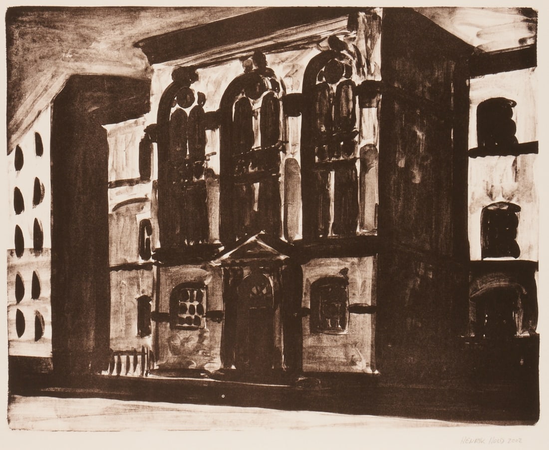 Henrik Hold: Henrik Hold 1971 Böblingen - Palace Facade - (2002) Ink lithograph/paper. 39 x 49 cm, 43 x 53.2 cm. Signed and dated lower right: Henrik Hold 2002. Griffelkunst Edition: 306 A1. The sheet is loos