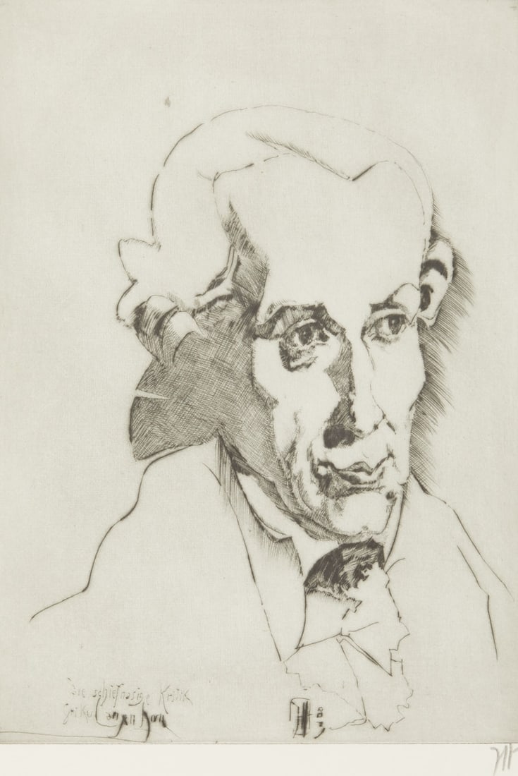 Horst Janssen: Horst Janssen 1929 Hamburg - 1995 Hamburg - Immanuel Kant - (1983) etching/paper. 29.4 x 21 cm, 32 x 23.5 cm (mount opening). 50 x 39 cm (dimensions with frame). Monogrammed lower right: HJ. Mat.