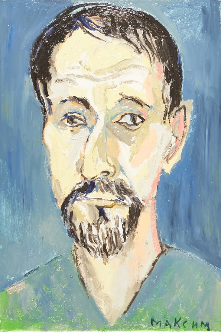 Maxim Kantor: Maxim Kantor 1957 Moscow - Self-portrait - (2016) Oil/canvas. 59.5 x 40 cm, 64.3 x 44.5 cm (dimensions with frame). Signed lower right (with Cyrillic letters): Maxim. Maxim Kantor is a Russian