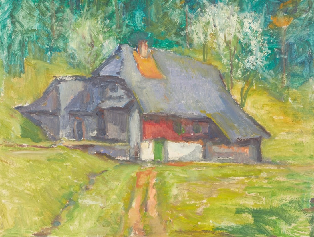 Wilhelm Kimmich: Wilhelm Kimmich 1897 Lauterbach - 1986 Luterbach attributed. - Landscape with a house - Oil/cardboard. 50 x 65.5 cm, 57 x 72 cm (dimensions with frame). Frame.