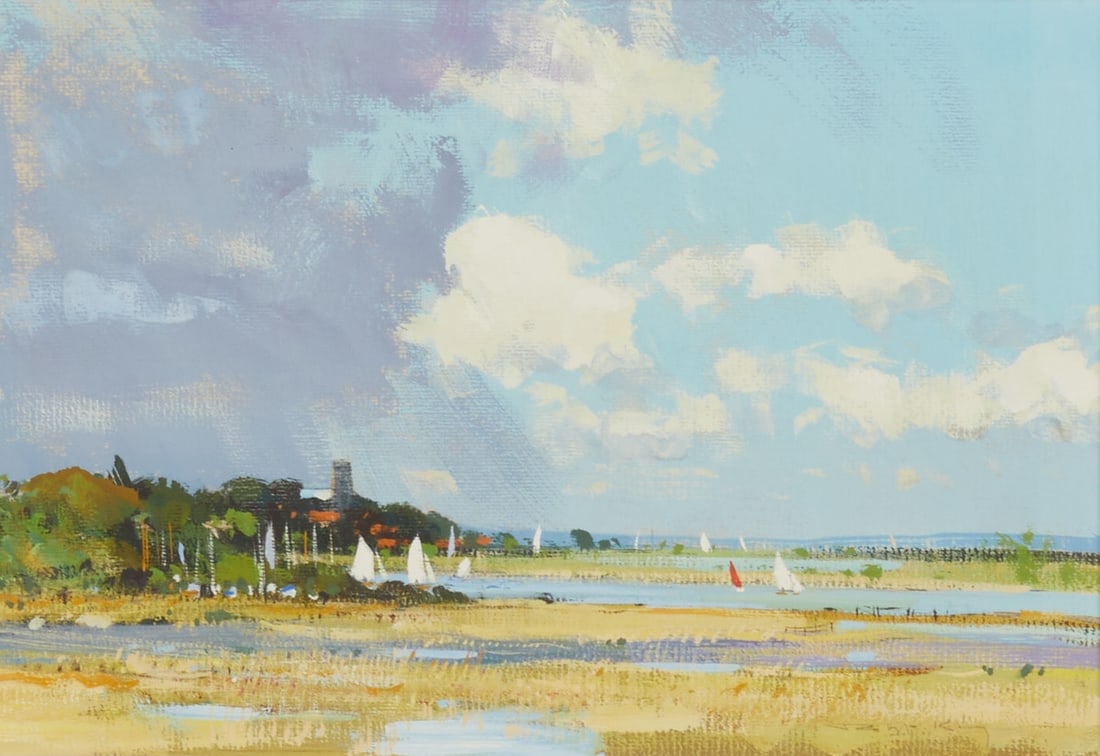 Robert King: Robert King 1936 Leicester - The Broads - Gouache/paper. 19.5 x 28 cm (mat cut-out). 54 x 61 cm (dimensions with frame). Signed lower right: Robert King. Mat. Framed under glass.
