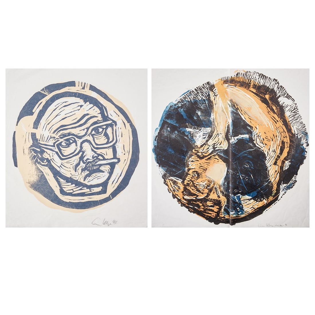 Gustav Kluge: Gustav Kluge 1947 Wittenberg Convolute - "Leviathan" - (1996) Color print from processed tree slices/tissue paper. 79 x 81 cm, 83 x 82.7 cm. Signed, dated and titled lower right: Gustav