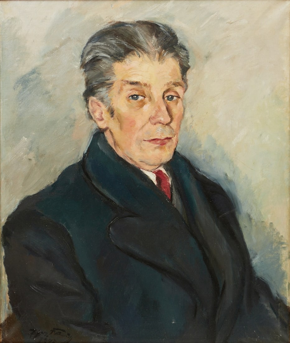 Ischi von K?¶nig: Ischi von K?¶nig 1881 Berlin - 1973 Hanover - Portrait of the publisher Hugo Enke - Oil/canvas. 73 x 62 cm. Signed and dated lower left: Ischi v. K?¶nig / 1947. Verso numbered: 66/IX. Frame. Hugo
