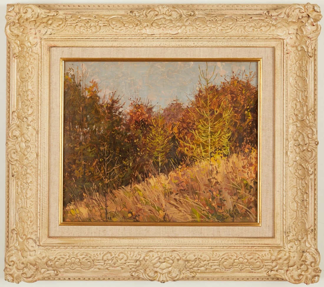 Robert Koepke: Robert Koepke 1893 Bremen - 1968 Frankenburg - Forest landscape - Oil/Bristol cardboard. 31.5 x 38.5 cm. 53 x 60 cm. Signed lower right: R. Koepke. On the reverse with the work number: RK 165. Frame.