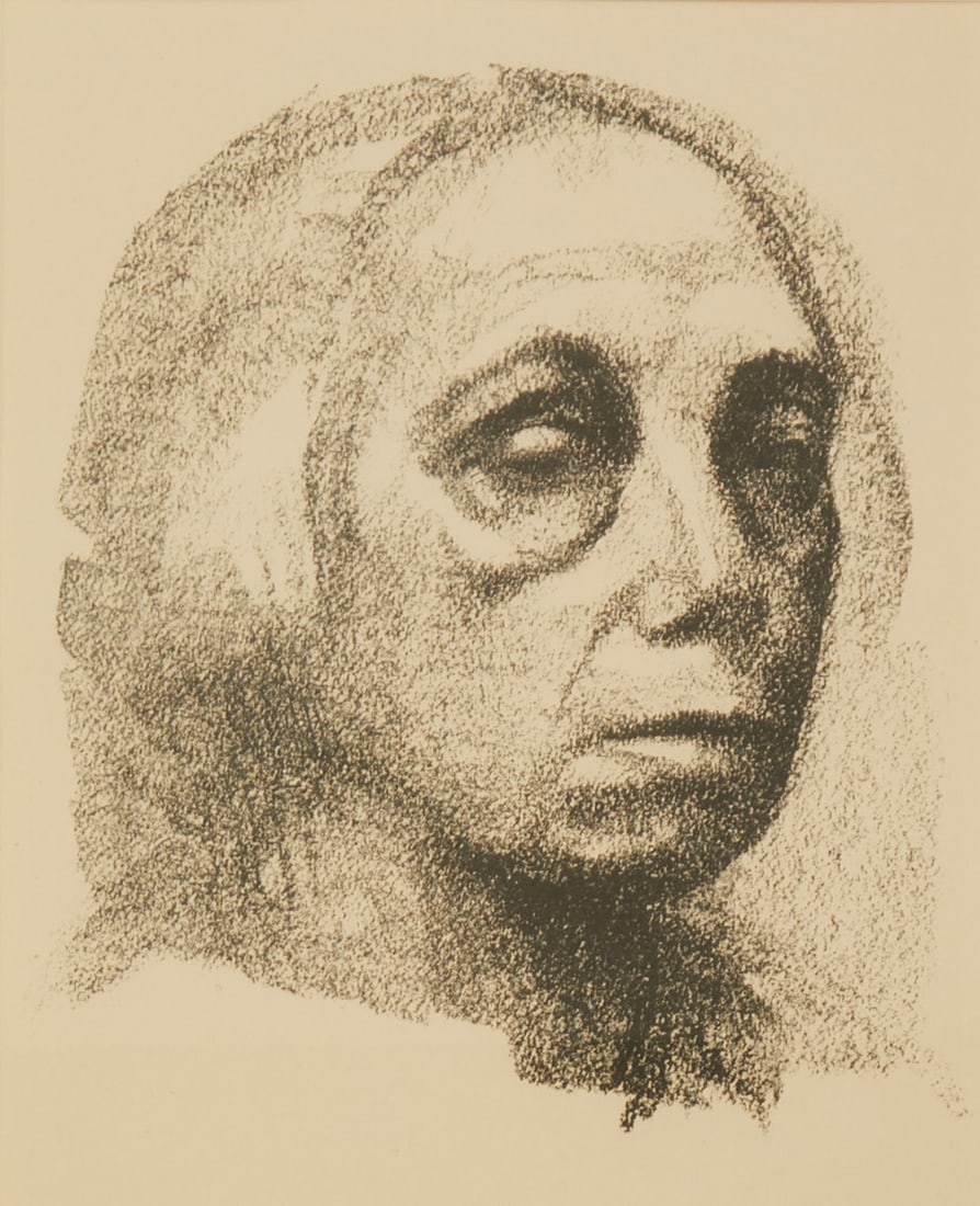 K?¤the Kollwitz: K?¤the Kollwitz 1867 K?¶nigsberg - 1945 Moritzburg - "Self-portrait" - (1920) Lithograph/paper. 23 x 20.5 cm, 27 x 22 cm (mat cutout). 57 x 50 cm (dimensions with frame). Mat. Framed under glass. -