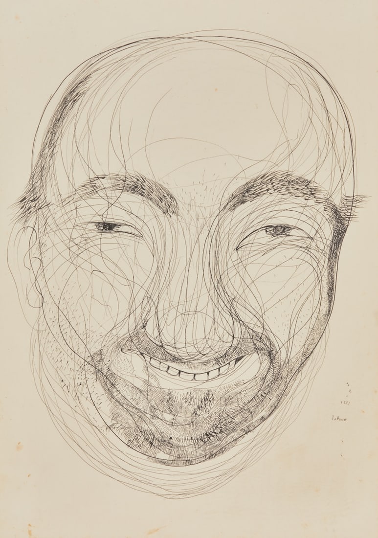 Wolfgang G. Lehmann (Pseudonym 'Dottore'): Wolfgang G. Lehmann (Pseudonym "Dottore") 1935 Dresden - 2009 Hamburg - Head - (1982) Ink/paper. 49.5 x 35 cm, 55.5 x 41 cm (dimensions with frame). Signed and dated lower right: 1982 / Dottore.