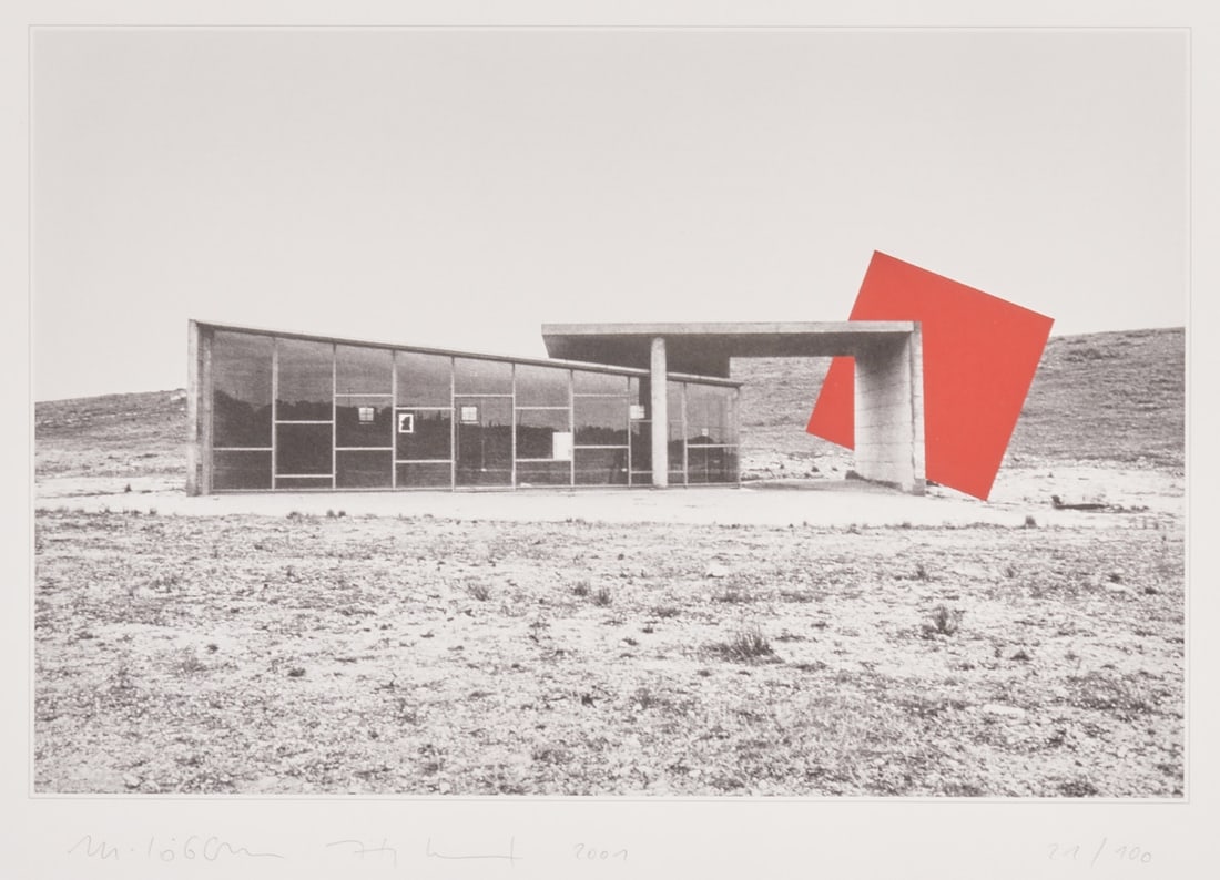 Maik and Dirk L?¶bbert: Maik and Dirk Löbbert 1958/1960 Gelsenkirchen/Wattenscheid - Constructivist Building - (2001) Digital print and serigraphy/paper. 21/100. 29.5 x 44.5 cm, 52.7 x 72.7 cm (dimensions with frame).