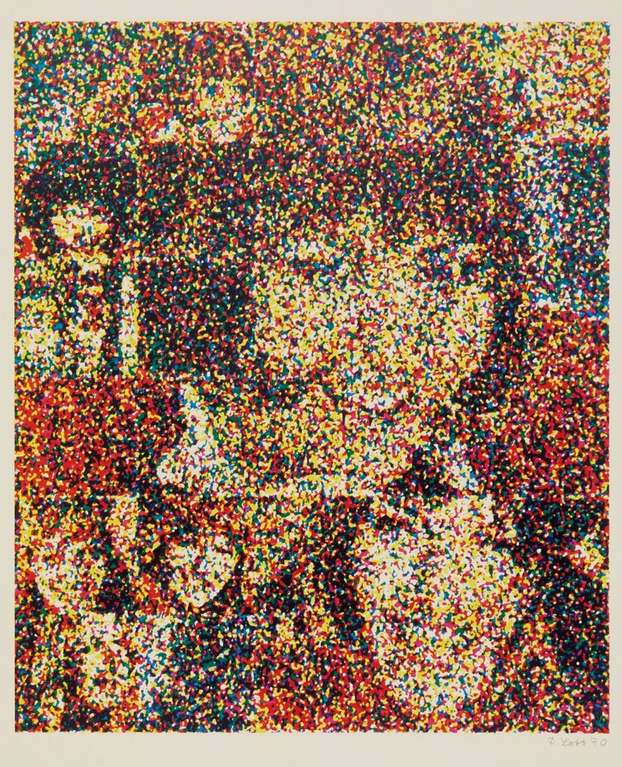 Dieter Lott: Dieter Lott 1940 Karlsruhe - Seven Girls' Heads - (1970) Color serigraphy/paper. 49 x 41.3 cm, 70 x 50 cm. Signed and dated lower right: D. Lott (19)70. The sheet is loose. Minimally creased.