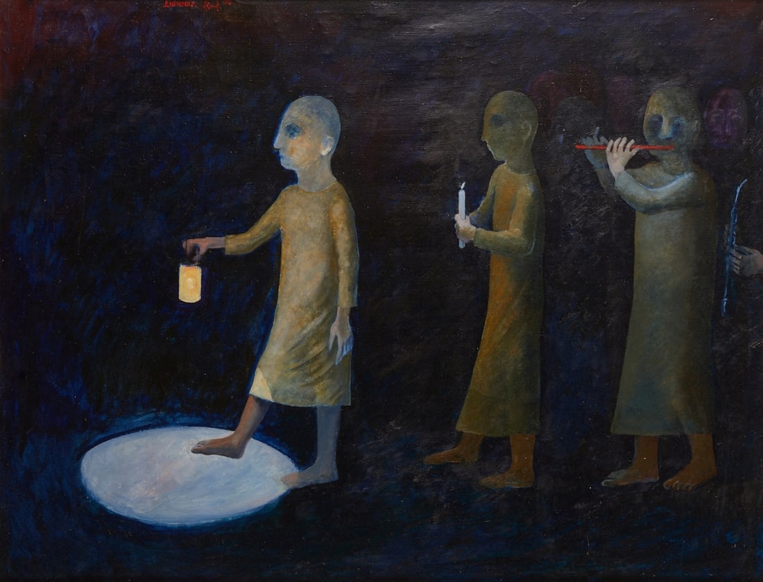 Victor Lyssakov: Victor Lyssakov 1952 Rubtsovsk - "The Conductor" - (1989) Oil/canvas. 108 x 142.5 cm. 112 x 145 cm (dimensions with frame). Titled, signed and dated lower left: (in Cyrillic) Dirigent,
