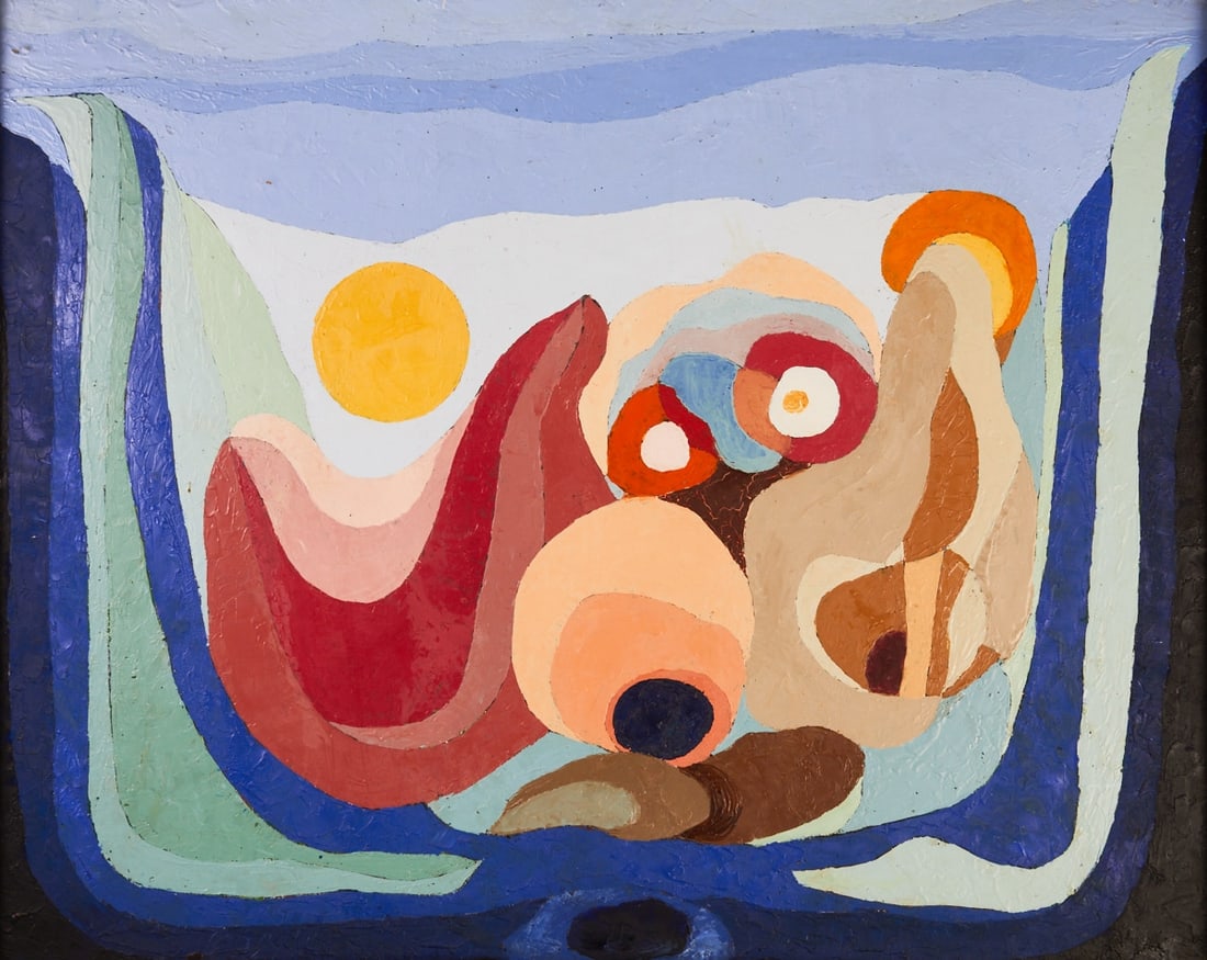 Thilo Maatsch: Thilo Maatsch 1900 Braunschweig - 1983 Königslutter - Composition - Oil/hardboard. 81 x 100 cm. 90 x 109 cm (dimensions with frame). Signed, dated and numbered on the reverse: Thilo /