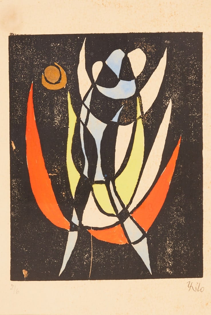 Thilo Maatsch: Thilo Maatsch 1900 Braunschweig - 1983 Königslutter - Figure - Color linocut/paper. 2/6. 20.5 x 16 cm, 26.5 x 18.5 cm (mat opening). 41 x 31 cm (dimensions with frame). Signed lower right: