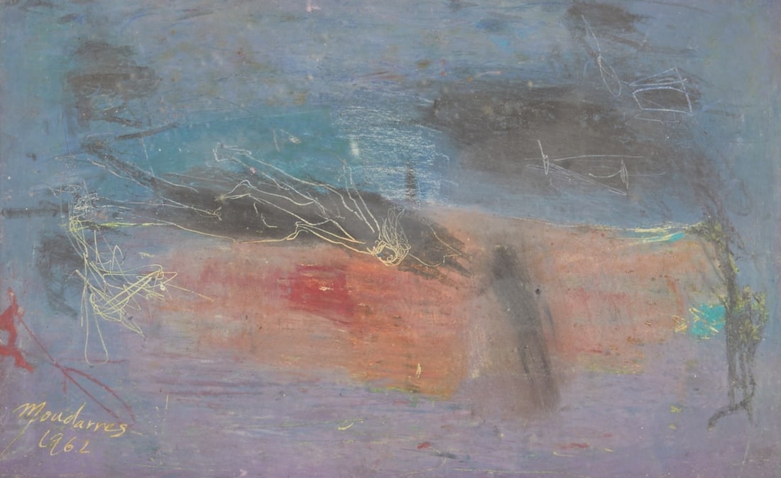 Fateh Moudarres: Fateh Moudarres 1922 Aleppo - 1999 Damascus - Untitled - (1962) Mixed media/paper. 24 x 15 cm. 24 x 32 cm (measure with frame). Signed and dated lower right: Moudarres / 1962. Mat. Framed under