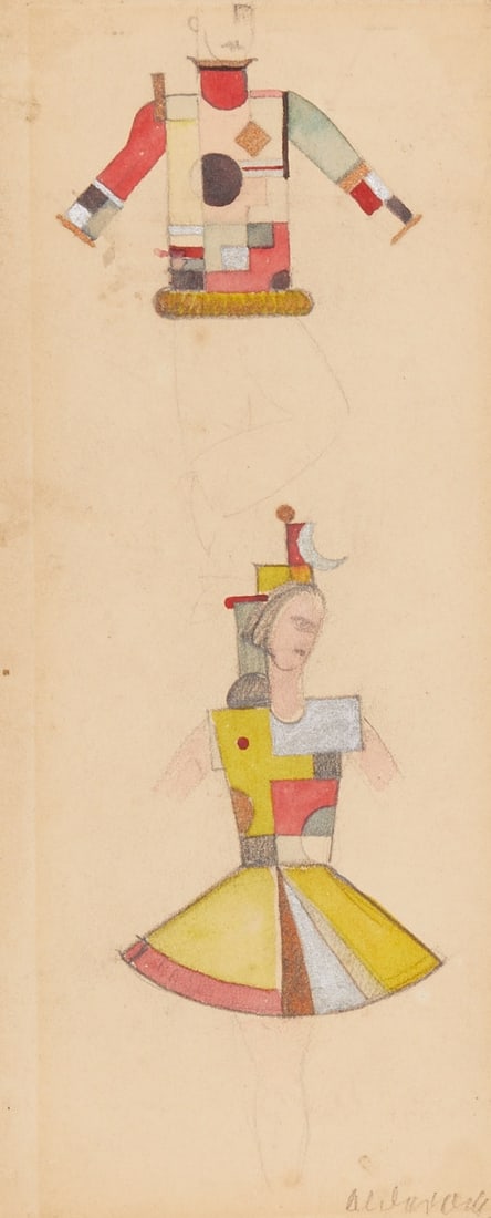 Max Olderock: Max Olderock 1895 Hamburg - 1972 Hamburg - Two Costume Designs - Watercolor/paper. Mounted on cardboard. 25.2 x 10.6 cm (sheet). 32.8 x 13.8 cm (cardboard). Signed lower right: Olderock. Irregularly b