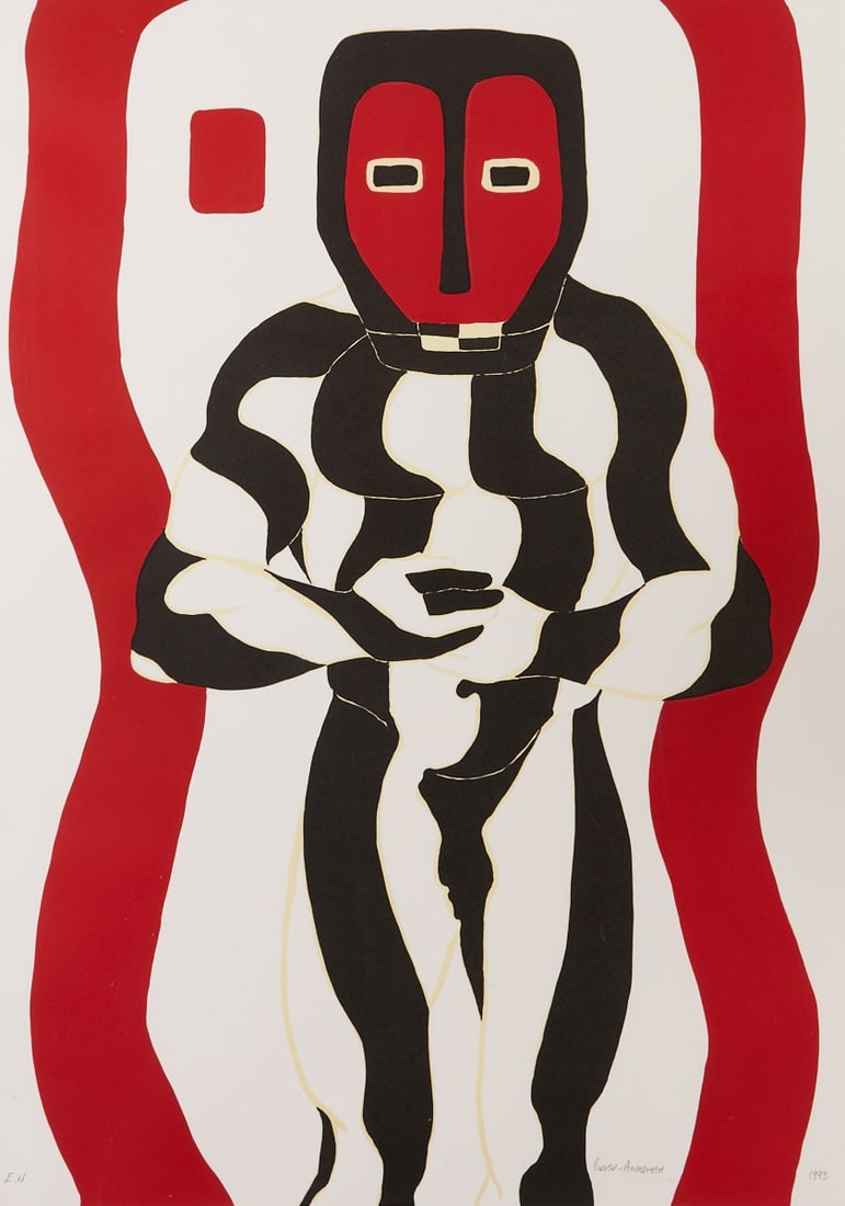 Owusu-Ankomah: Owusu-Ankomah 1956 Sekondi-Takoradi, Ghana - 2025 Sekondi, Ghana - Untitled - (1993) Color lithograph/paper. E.W. 139 x 99 cm (mat opening). 166 x 126 cm (dimensions with frame). Mat. Signed and