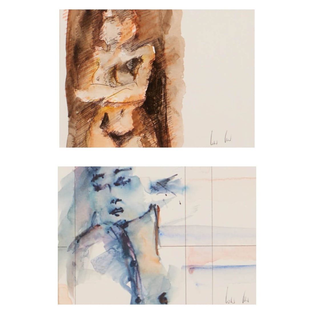Lothar Reker: Lothar Reker Collection - Portrait - Mixed media/paper. 22.8 x 21 cm. Signed lower right: Lothar Reker. The sheet is loose. - Female Nude - Mixed media/paper. 21.5 x 21 cm. Signed lower right: Lothar 