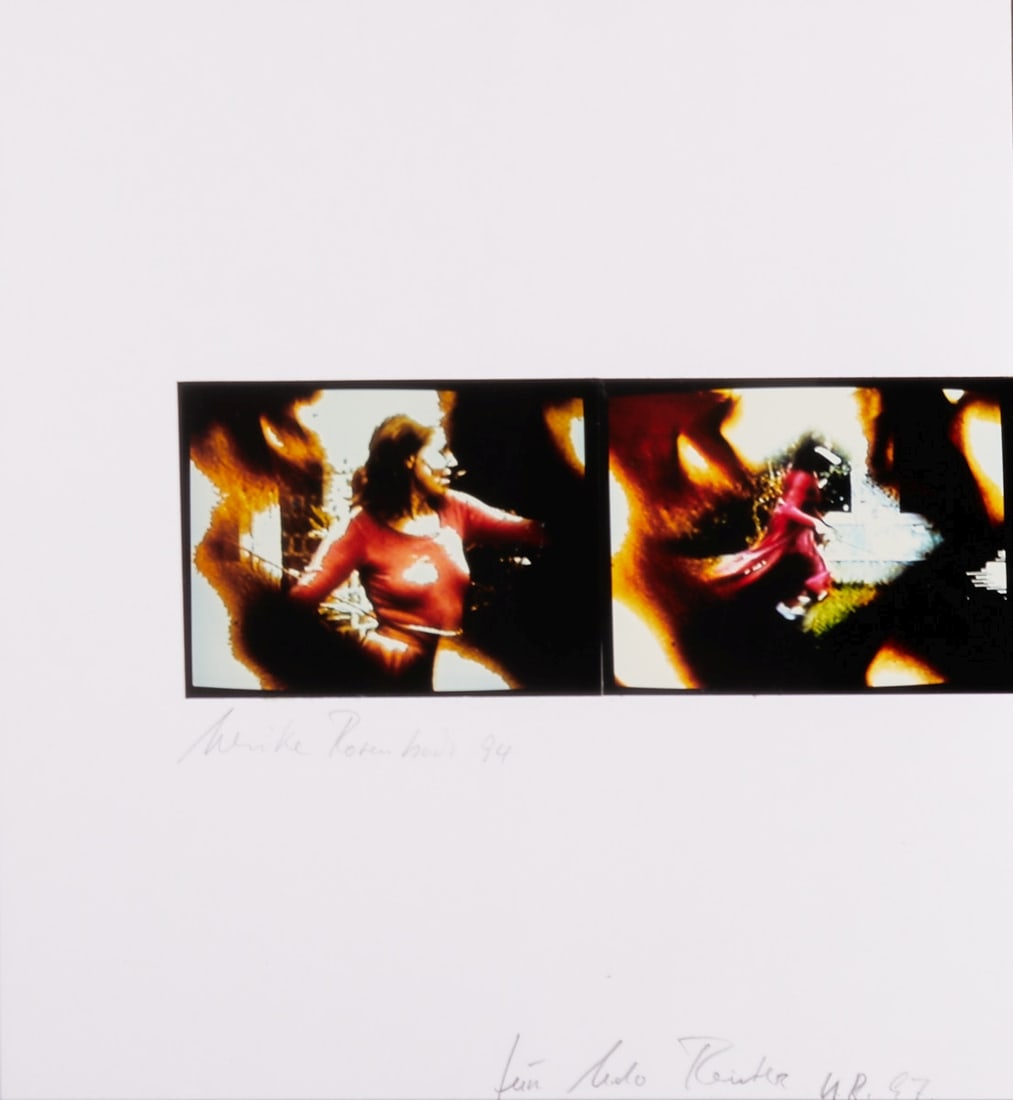 Ulrike Rosenbach: Ulrike Rosenbach 1943 Bad Salzdetfurth - Woman in Motion - (1994) C-print and collage/photographic paper. 32.7 x 59.5 cm. Signed lower left: Ulrike Rosenbach (19)94. With dedication lower right: for U