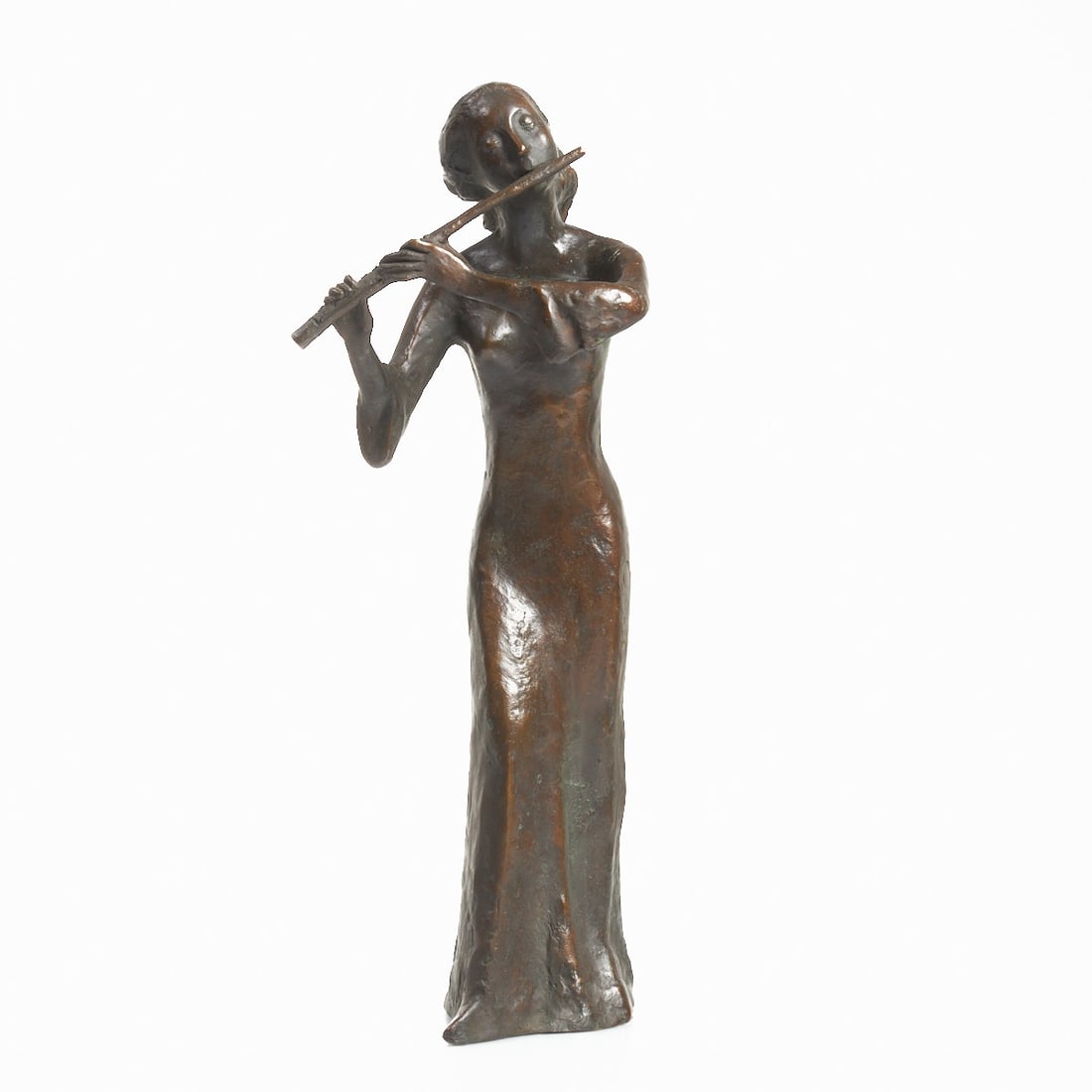 Hermann Schilcher: Hermann Schilcher Oberammergau 1909 - Munich 2003 - Flute Player - (1977) Bronze. Brown patinated. H. 42.5 cm. Monogrammed and dated HS (19)77 on the reverse. Foundry mark: GUSS STREHLE.