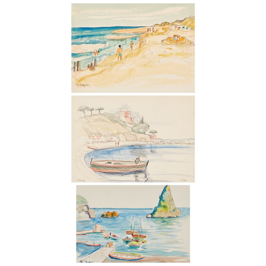Rudolf Sokol: Rudolf Sokol 1887 Altstadt (Austria) - 1974 Bremen Collection - "Ibiza" - Pastel chalk/paper. 26 x 35.7 cm. Signed lower left: R. Sokol. Titled lower right: Ibiza. The sheet is loose.