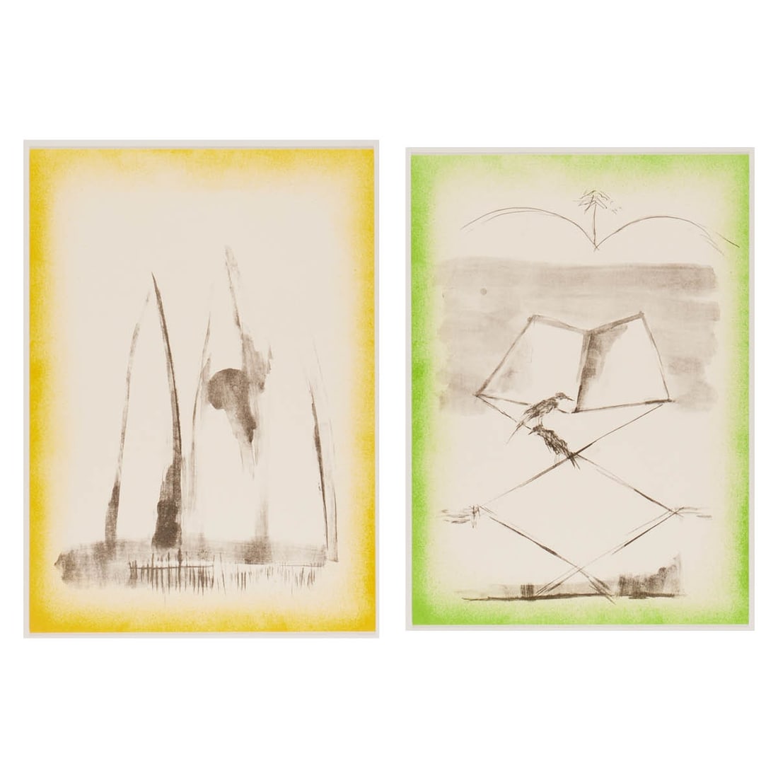 Barbara Spaett: Barbara Spaett 1962 Munich Collection - Untitled I - Color lithograph/paper. 42 x 30.5 cm. Signed verso: Spaett. Griffelkunst Edition: 333 C6. The sheet is loose. - Untitled II - Color