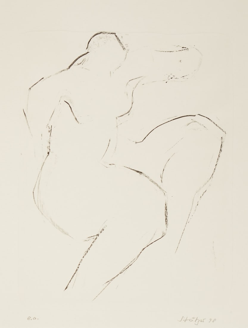Werner St?¶tzer: Werner Stötzer 1931 Sonneberg - 2010 Altlangsow - Female Nude - (1998) Lithograph/paper. e.a. 38 x 29.7 cm, 53.8 x 39.5 cm. Signed and dated lower right: Stötzer (19)98. The sheet is loose.