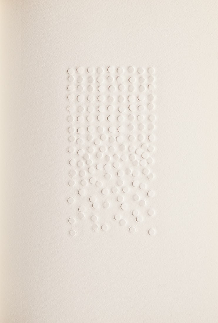 G??nther Uecker: Günther Uecker 1930 Wendorf - 2025 Düsseldorf - Nail Embossing - (1975) Embossed print/paper. 23.6 x 34 cm. Bound in: ZET. The Notebook for Literature and Graphics. Wolfgang Rothe (Ed.).