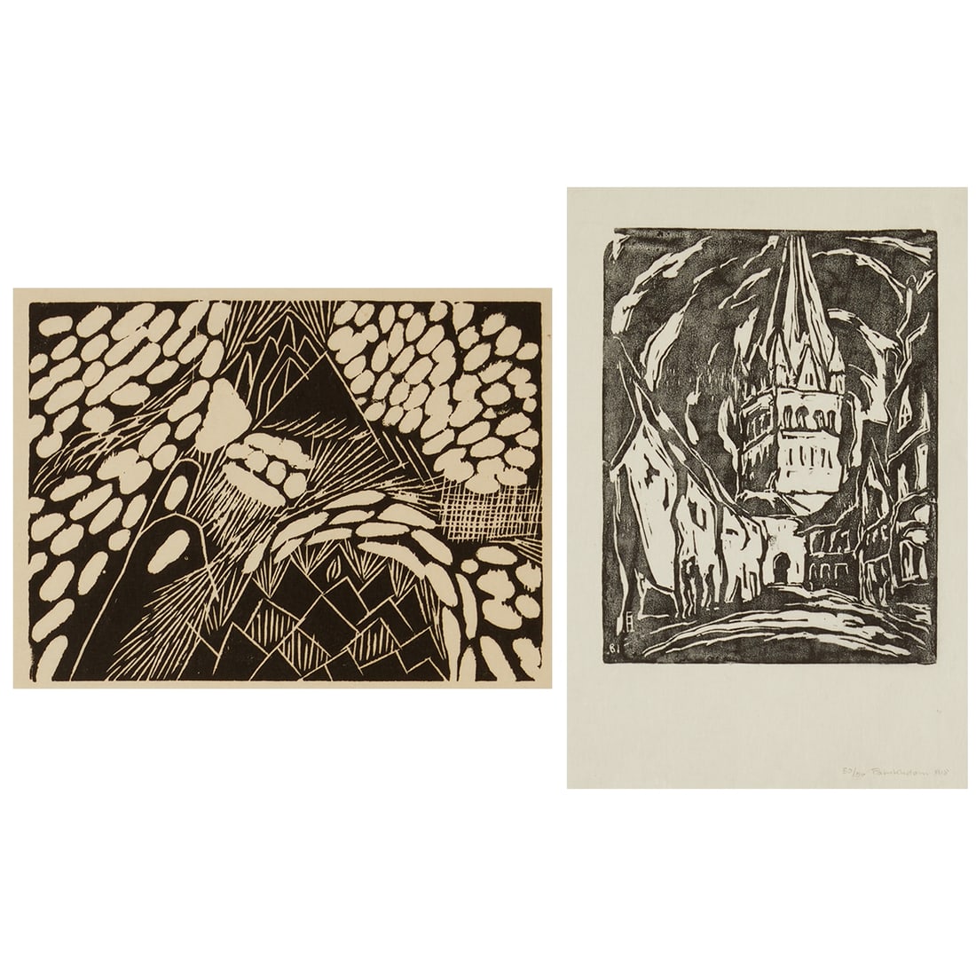 Eberhard Viegener: Eberhard Viegener 1890 Soest - 1967 Bilme - "Patroklidom in Soest" - (1918) Woodcut/paper. 50/50. 20 x 15.5 cm, 31.7 x 24.5 cm. Monogrammed and dated in print lower right: EV / (19)18.