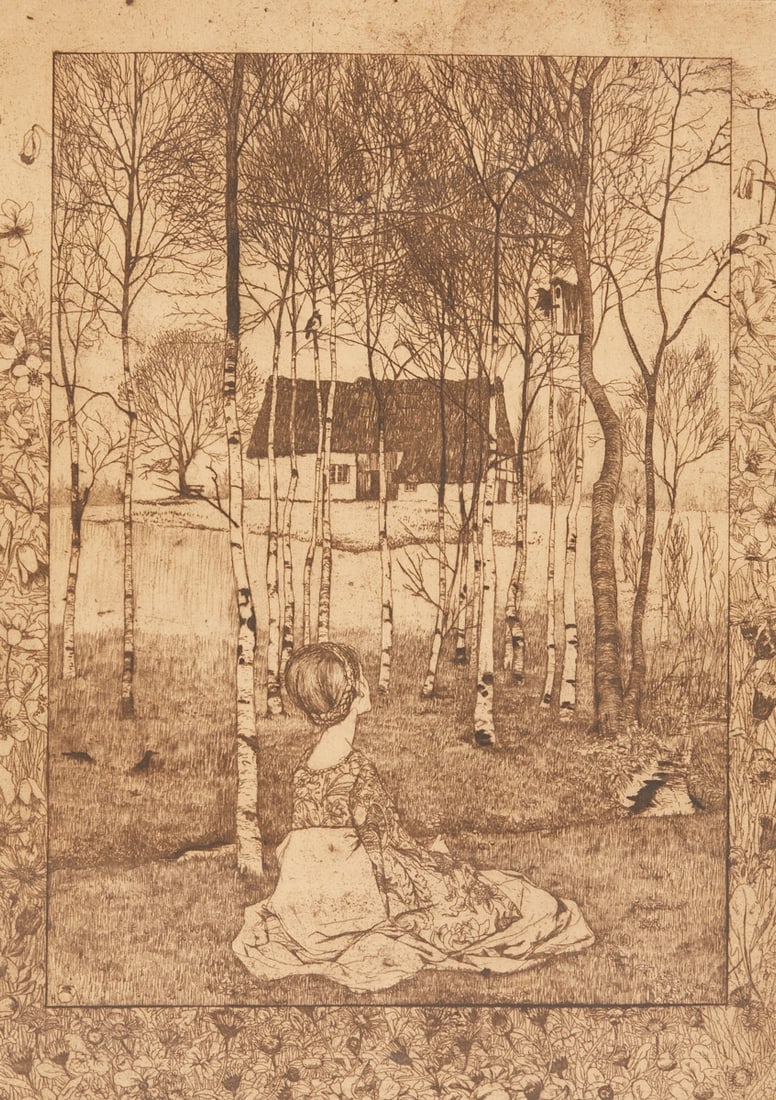 Heinrich Vogeler: Heinrich Vogeler 1872 Bremen - 1942 Kazakhstan - "Spring" - (1896) Etching/paper. 34 x 24 cm, 44.3 x 33.5 cm (dimensions with frame). Signed in print lower right: H. Vogeler. Signed lower