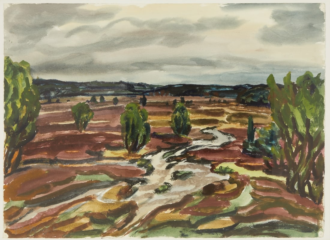 G??nter Weissflog: Günter Weissflog 1909 Sebnitz - 1987 Bispingen - Pond Landscape - (1980) Watercolor/paper. 48 x 65 cm, 56 x 76 cm (dimensions with frame). Signed and dated lower left: Günter Weissflog (19)8