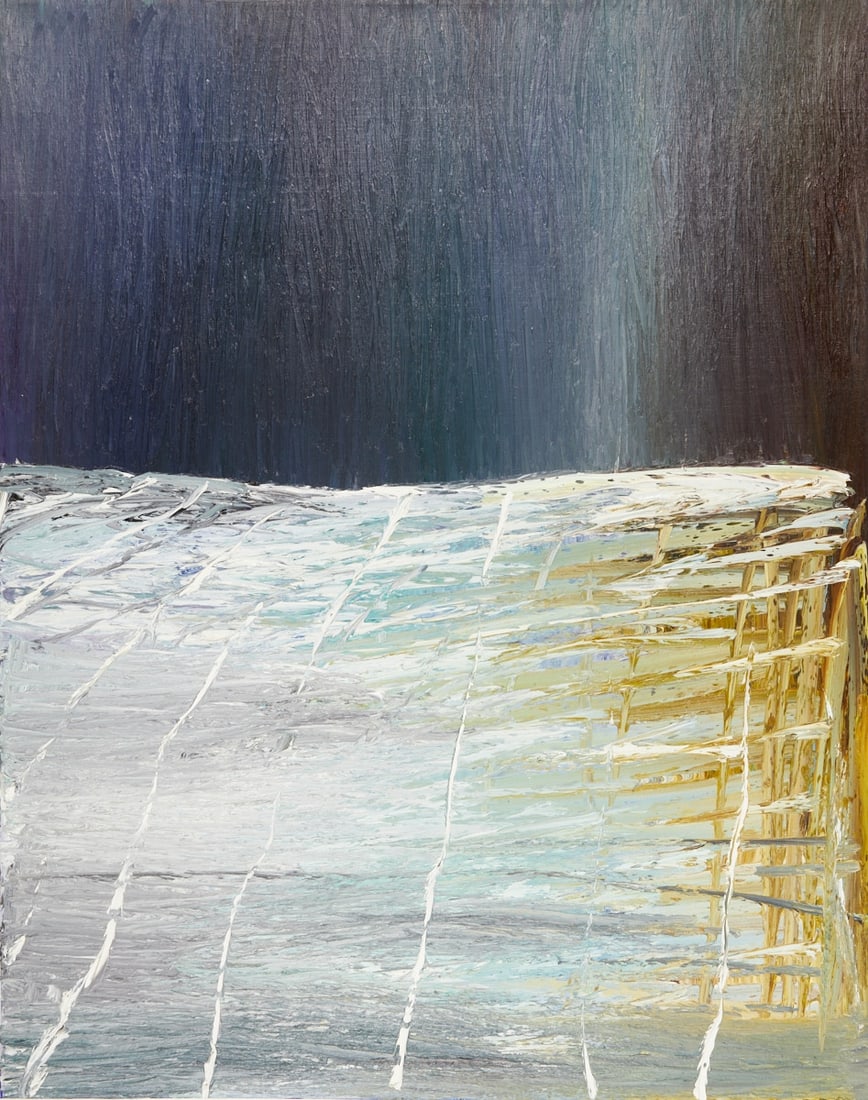 Giso Westing: Giso Westing 1955 Hanover - Dark Blue and Yellow-Blue - (1996) Oil/canvas. 120 x 95/95 x 120 cm. Double signed on reverse: Giso Westing 1996. Westing is a German painter who studied from 1975 to 1982 