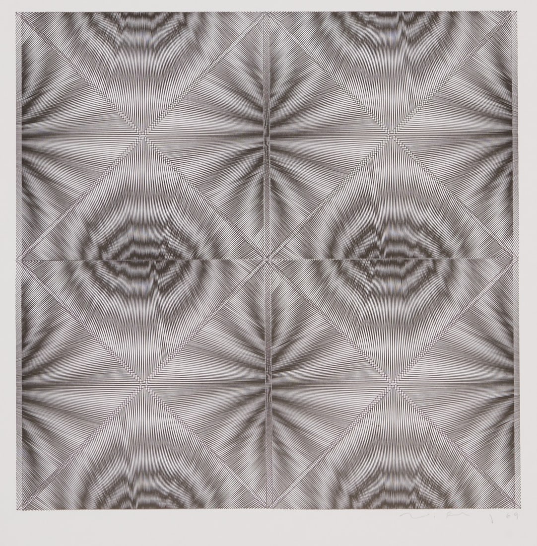Ludwig Wilding: Ludwig Wilding 1927 Grünstadt/Pfalz - 2010 Buchholz/Nordheide - Mirror Games - (1969) Zincography/Paper. 40 x 40.5 cm, 50 x 50 cm. Signed and dated lower right: Wilding (19)69. The sheet is