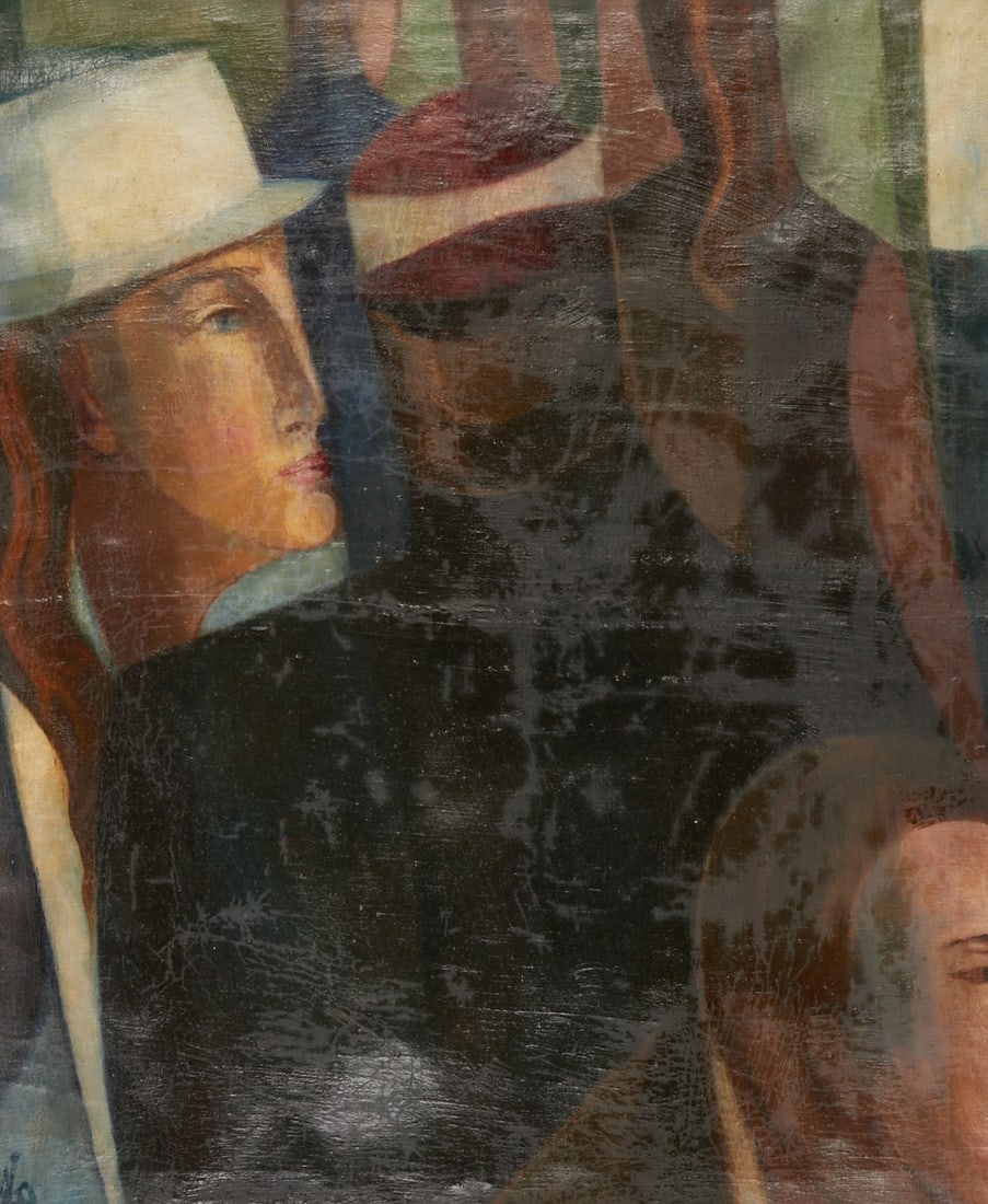 Ernst Wolfhagen: Ernst Wolfhagen 1907 Hannover - 1992 Hannover - Figural scene - Oil/canvas. Doubled. 70 x 62.5 cm. 86 x 73 cm (size with frame). Monogrammed and indistinctly dated lower left: EW / (...). Frame. -