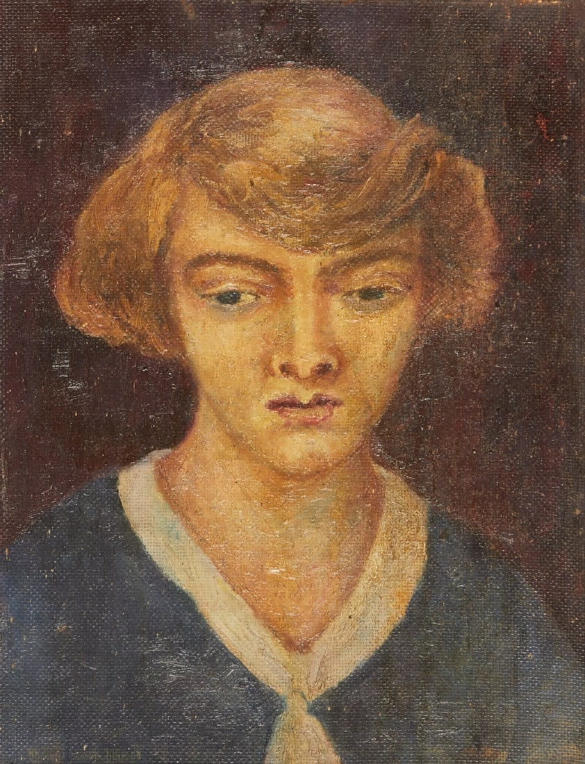 Ernst Wolfhagen: Ernst Wolfhagen 1907 Hanover - 1992 Hanover - Portrait of a woman - Oil/hardboard. 44 x 34 cm. 52 x 43 cm (size with frame). On the reverse with the stamp: ESTATE / Ernst Wolfhagen / 1907 - 1992.