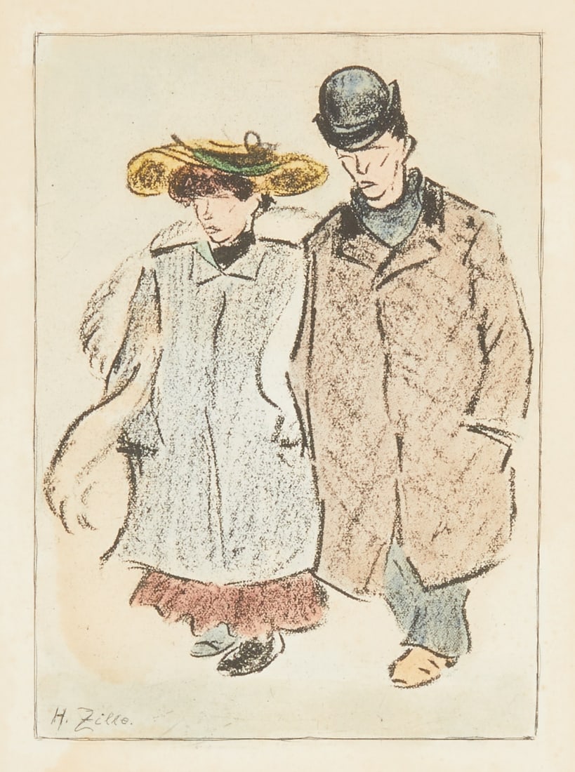 Heinrich Zille: Heinrich Zille 1852 Radeburg/Dresden - 1929 Berlin - Strollers - (1906) Heliogravure/paper. 18.8 x 13.8 cm (plate size), 37.5 x 28.5 cm (visible size), 40.5 x 31.5 cm (dimensions with frame). Signed i