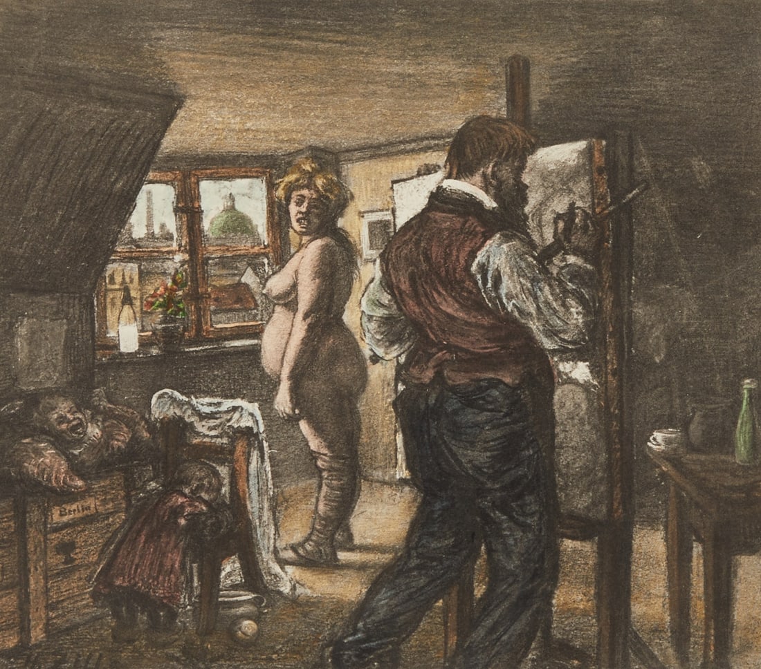 Heinrich Zille: Heinrich Zille 1852 Radeburg/Dresden - 1929 Berlin - The Spring Painter - (1901) Heliogravure/paper. 21 x 23 cm (plate size), 33 x 44.2 cm (visible size), 35.5 x 47 cm (dimensions with frame). Signed 