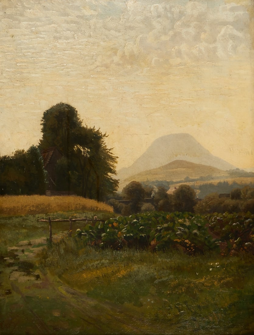 Adolf Fischer-Gurig: Adolf Fischer-Gurig 1860 Obergurig - 1918 Dresden - "Jansdorf" - (1905) Oil/canvas on cardboard. 57 x 44 cm. 68 x 54 cm (dimensions with frame). Inscribed and dated lower left: Jansdorf /
